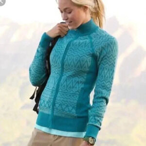 Athleta Teal Patterned  Sweater Jacket